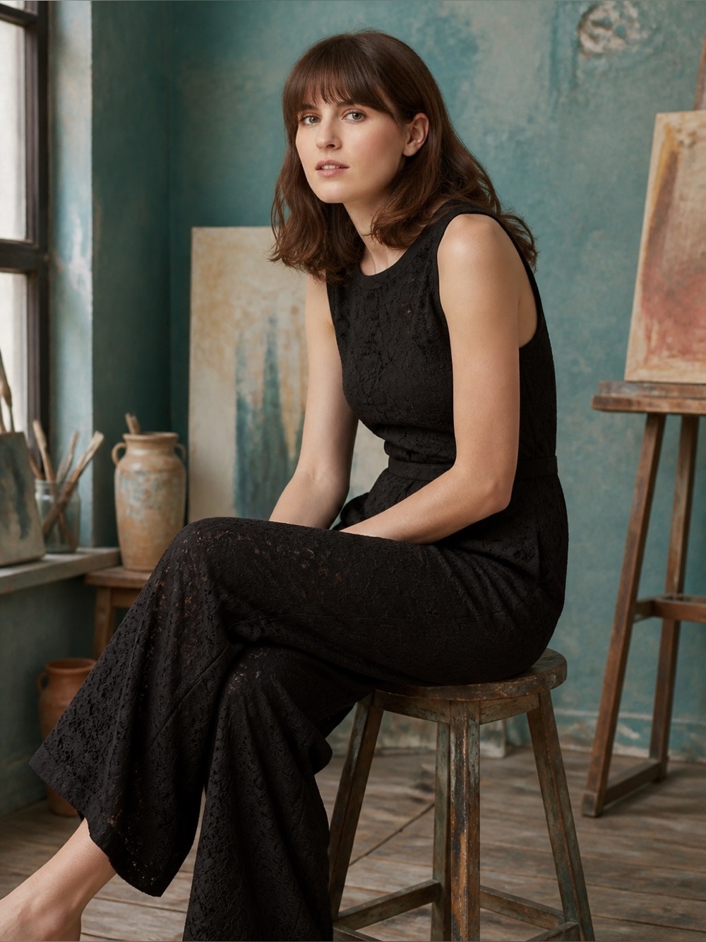 NWT Lord & Taylor Black Lace Sleeveless Jumpsuit